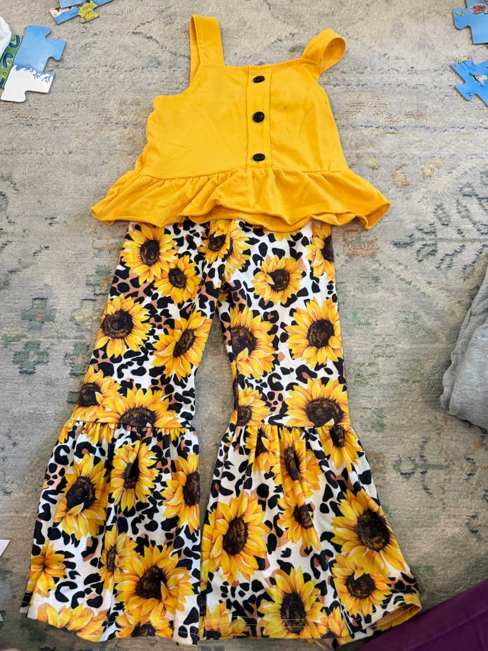 Kids Sunflower Ruffle Bell-Bottoms - Yellow Floral